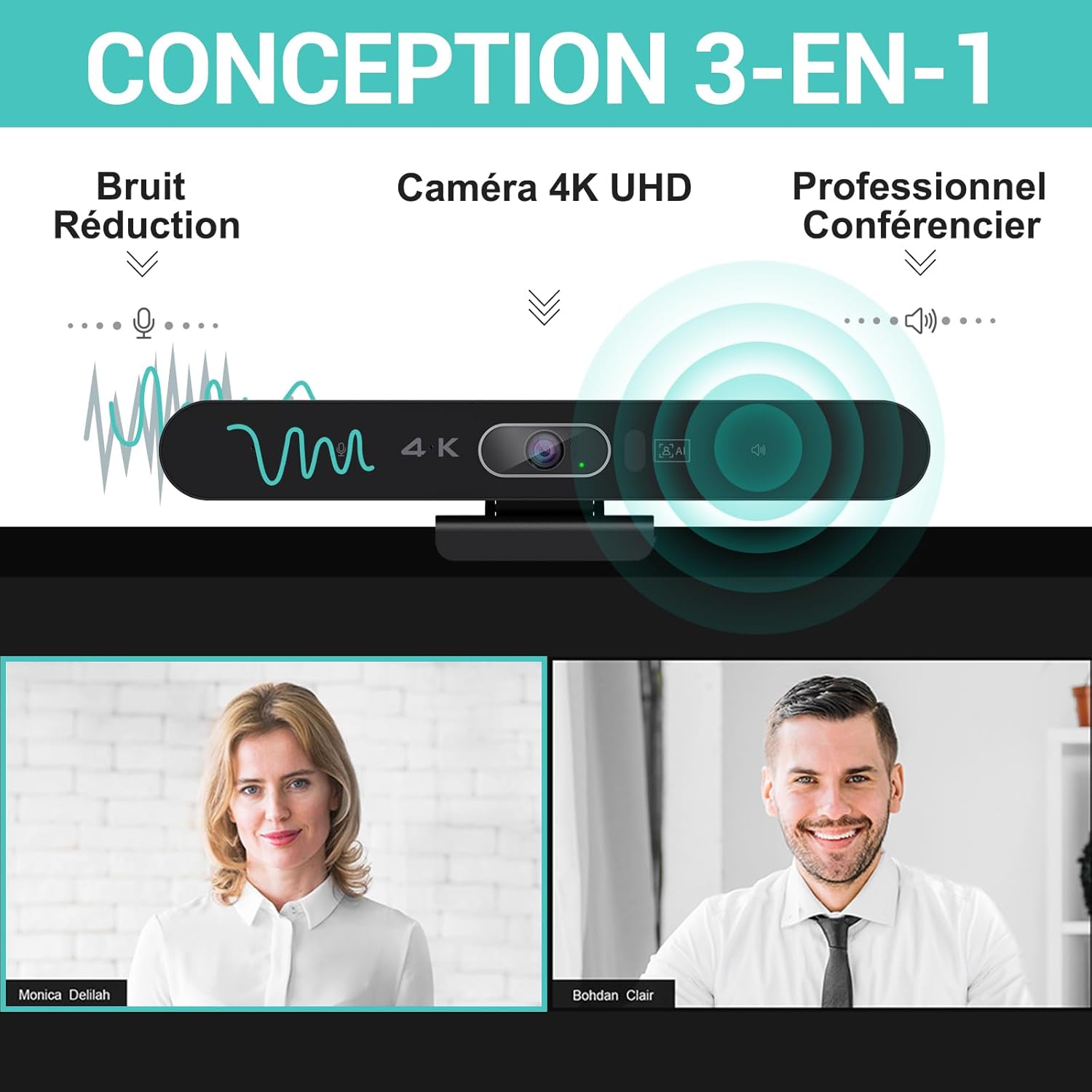 4K Webcam de Conférence avec Microphone et Haut-Parleur, Caméra de Salle de Conférence avec Télécommande pour Windows TV/Ordinateur/Vidéoconférences/Espace Streaming/Zoom/Skype/Teams SeeUp4c-EU