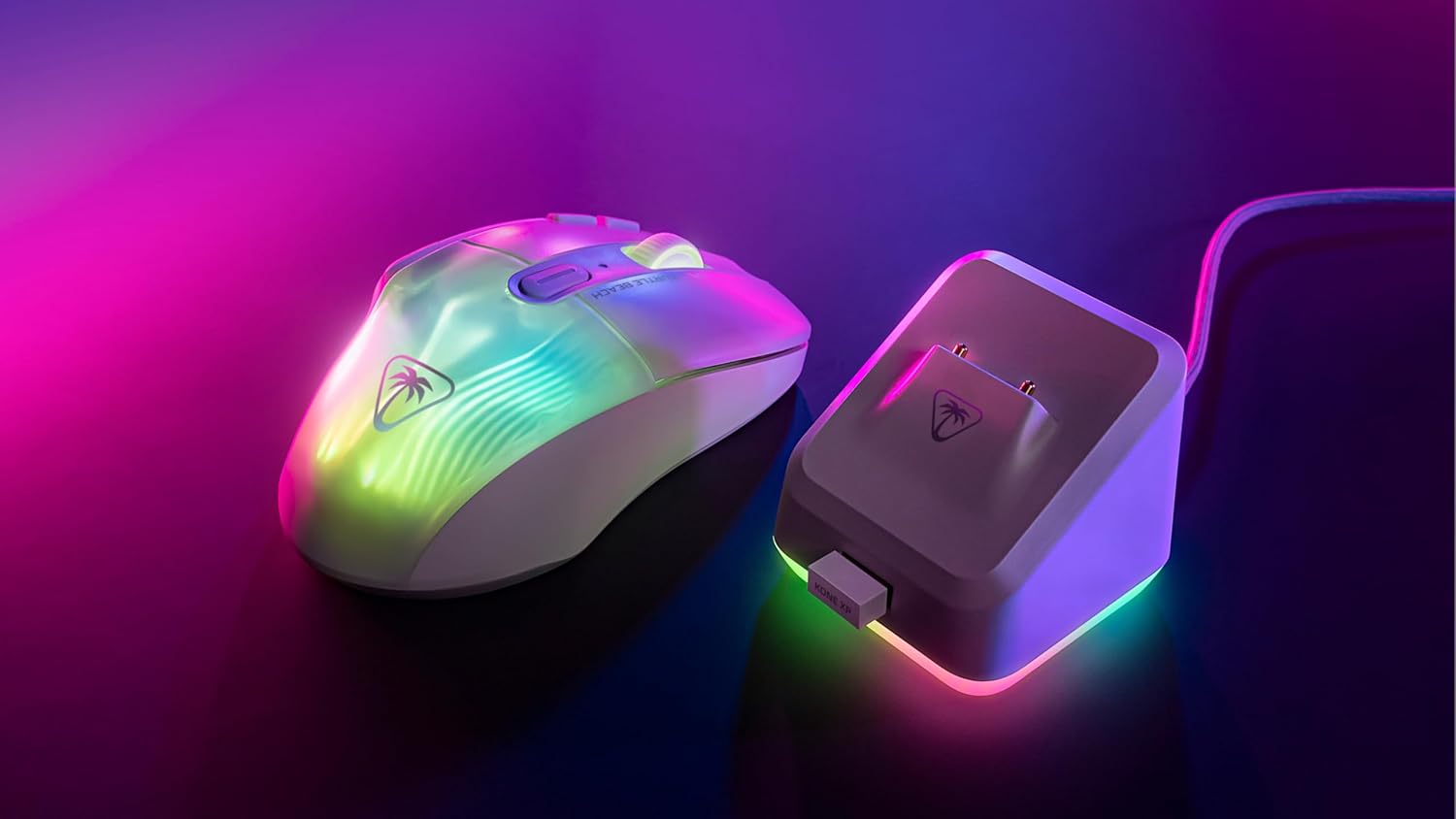 Kone XP Air - Souris Gaming RGB Ergonomique, Personnalisable et sans Fil, capteur Optique 19 000 PPP, autonomie de Batterie de 100h, Station de Charge, éclairage AIMO RGB - Blanc
