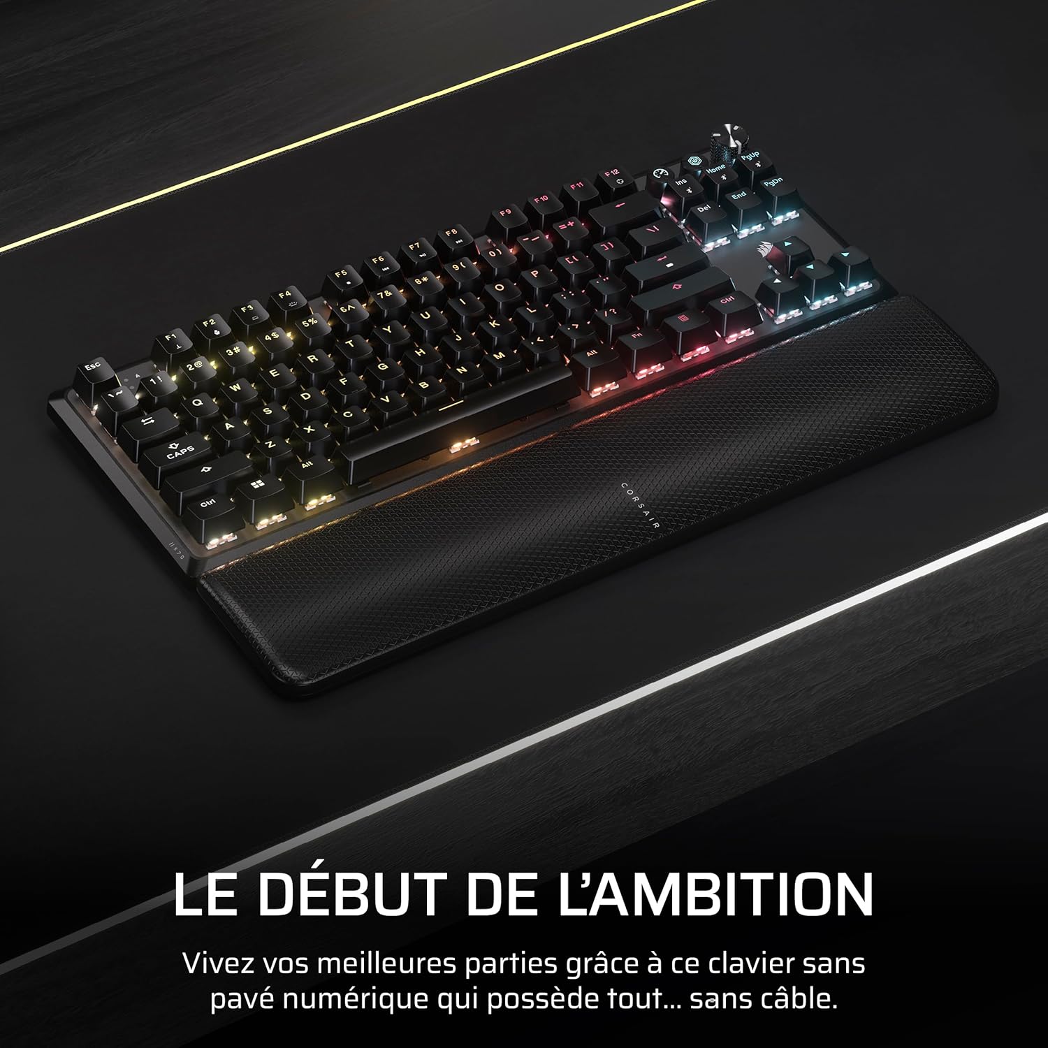 K70 Core TKL Wireless RGB Clavier de Jeu Mécanique sans Clé – Interrupteurs Linéaires MLX Red v2 Pré-Lubrifiés – Capuchons de Clé en ABS – AZERTY FR – Noir Sans fil