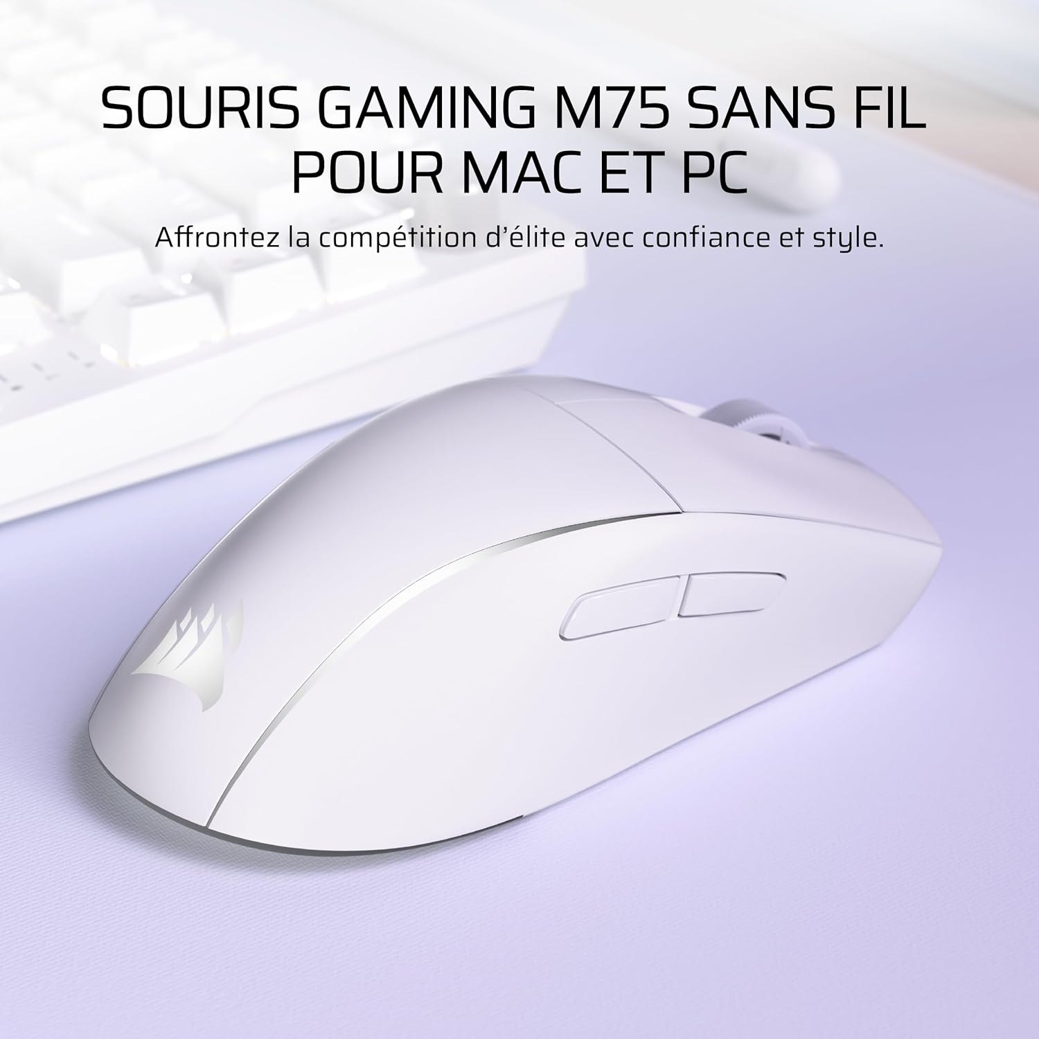 M75 sans Fil RGB Poids Léger Ambidextre FPS Souris Gaming – 26 000 DPI, Boutons latéraux magnétiques échangeables, Jusqu’à 105Hr Batterie – Mac, iPad, PC – Blanc Givré