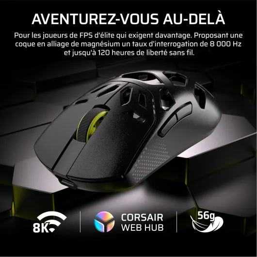 Sabre v2 Pro MG sans Fil Souris Gaming – 33 000 DPI, D’Interrogation de 8 000 Hz, Coque en Alliage de Magnésium de 56 g, Jusqu'à 170 Heures D'autonomie de la Batterie, Web Hub – Noir