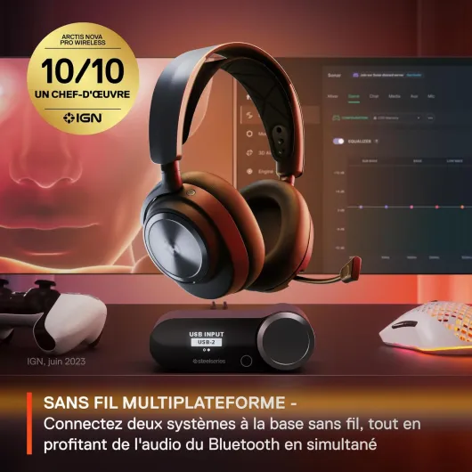 Arctis Nova Pro Wireless - Casque gaming multi-système - Haut-parleurs magnétiques en néodyme - ANC - Autonomie illimitée - Micro ClearCast Gen 2 - PC, PS5, PS4, Switch, Mobile Nova Noir