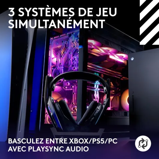 Astro A50 LIGHTSPEED, casque gaming sans fil + station d’accueil (Gen 5), PRO-G GRAPHENE, basculement entre 3 systèmes, USB-C vers Xbox, PS5, PC, Nintendo Switch, Switch 2, Bluetooth - Noir Noir A50 - PLAYSYNC Audio seul - Casque Gamer