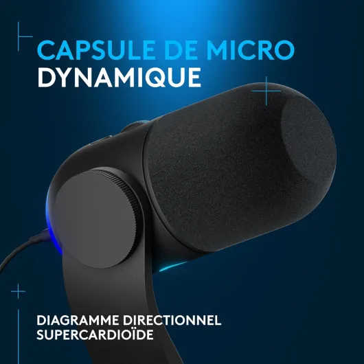 Yeti GX Microphone Gaming RVB Dynamique avec LIGHTSYNC, USB prêt à l’Emploi pour Streaming, supercardioïde, pour PC/Mac - Noir