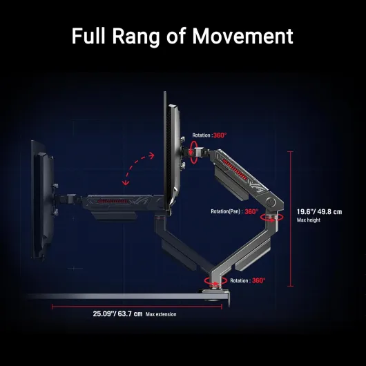 ROG Ergo Bras de Moniteur (Support de Moniteur, canaux de Gestion des câbles, pour écrans jusqu'à 39", Poids jusqu'à 11,5 kg, Compatible avec Support VESA de 100 x 100 mm bis zu 39 Zoll Support pour écran ROG Ergo Arm