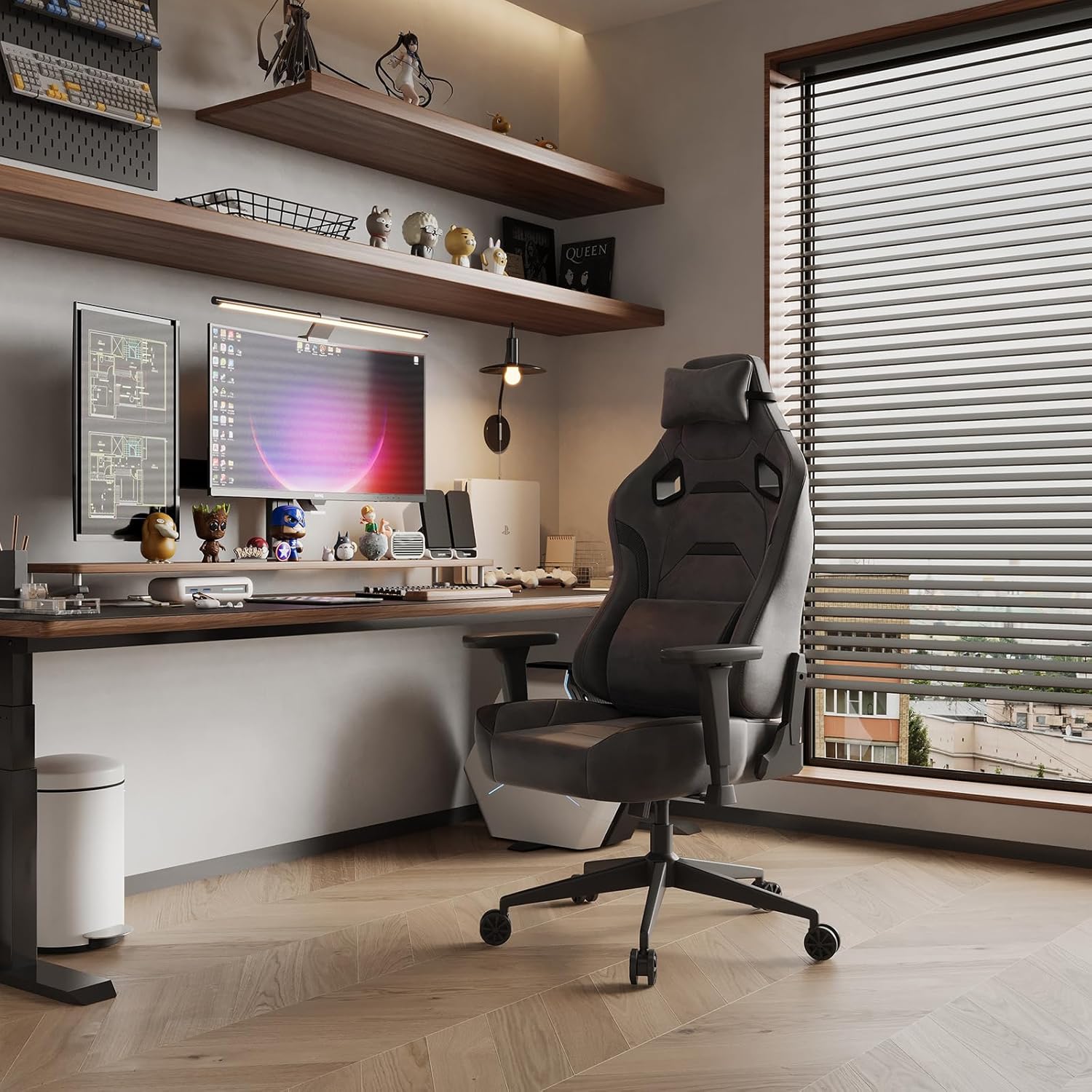 JUMMICO Chaises de Gaming en Cuir Velours, Chaise de Bureau Ergonomique avec accoudoirs 3D, Chaise de Bureau avec Dossier inclinable pour Le Gaming, Le Travail, Les études, 200 kg, Gris argenté Métallique Cuir velours