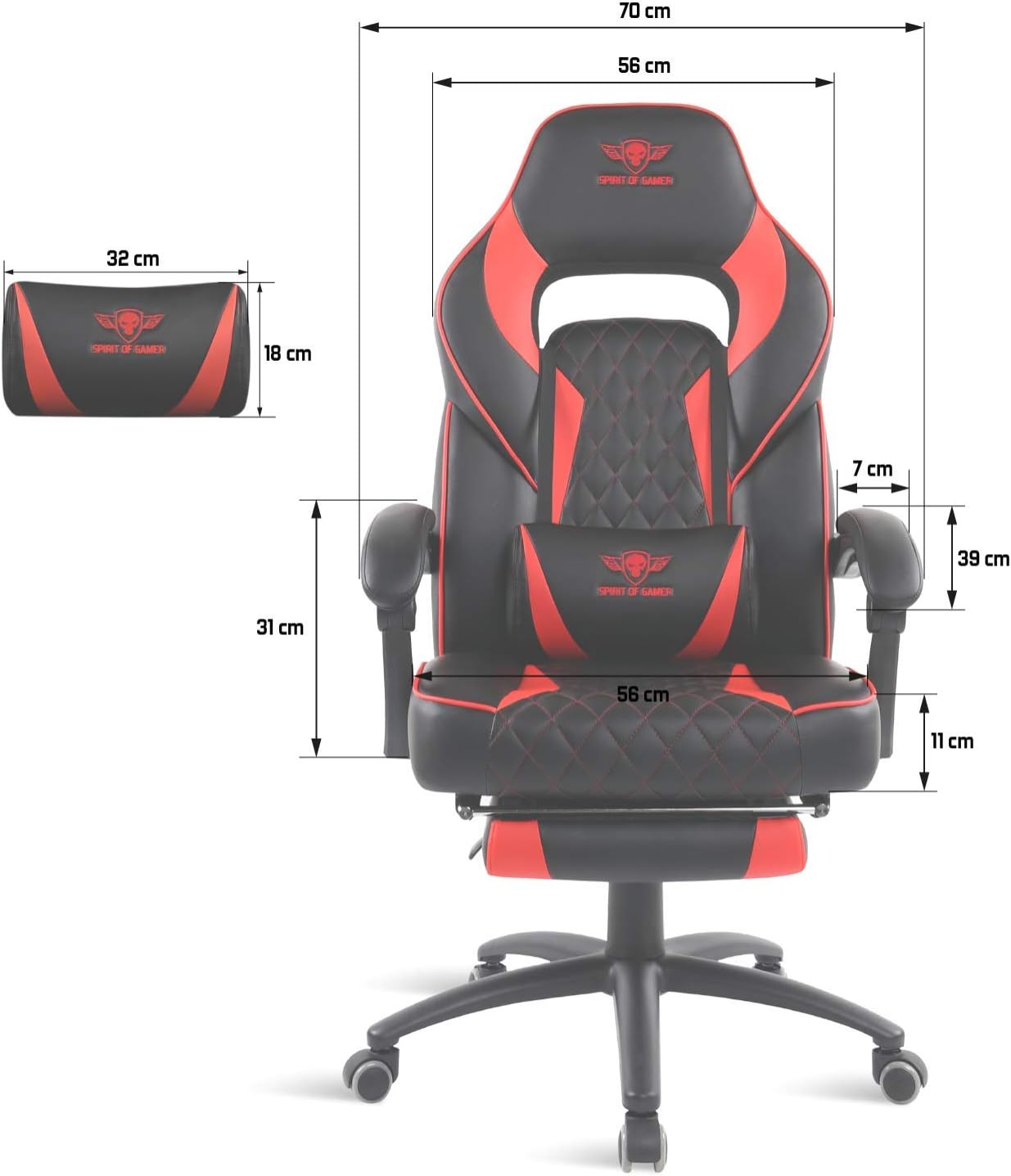 Mustang Series – Chaise Gaming - Simili Cuir capitonné – Repose Pieds – Coussin Nuque & Lombaires – Accoudoirs Articulés – Inclinable 135° - Logo Surpiqué (Rouge)