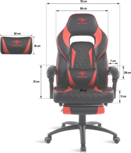 Mustang Series – Chaise Gaming - Simili Cuir capitonné – Repose Pieds – Coussin Nuque & Lombaires – Accoudoirs Articulés – Inclinable 135° - Logo Surpiqué (Rouge)