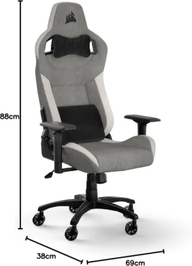 T3 RUSH Fabric (2023) Fauteuil Gaming – Inspiré des Sports Automobiles – Revêtement en Tissu Doux – Coussin Détachable pour La Nuque et Support Lombaire à Mémoire de Forme – Gris et Blanc Grey & White 2023 Version