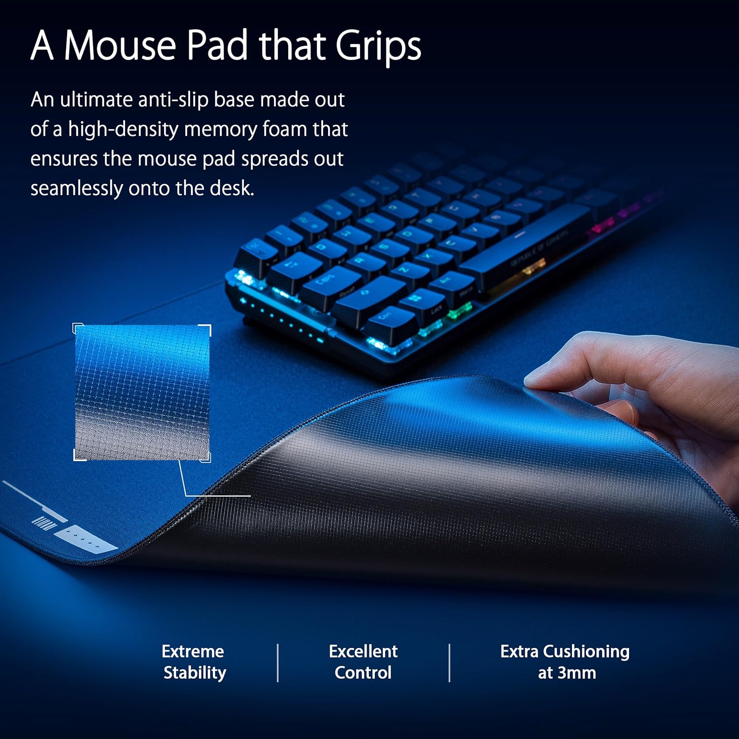 ROG Hone Ace XXL Tapis de Souris de Jeu, Base en Mousse à mémoire de Forme Haute densité, matériau en Tissu Hybride, 400 x 900 x 3 mm, Esports et FPS Gaming, Noir 899L x 399l mm