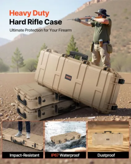 Étui Rigide pour Fusil Verrouillable, Mallette pour Armes Longues avec Mousses Prédécoupées et Roues, Valise à Arme Étanche IP67 et Anti-poussière, Rangement pour Carabine 133,5 cm Kaki