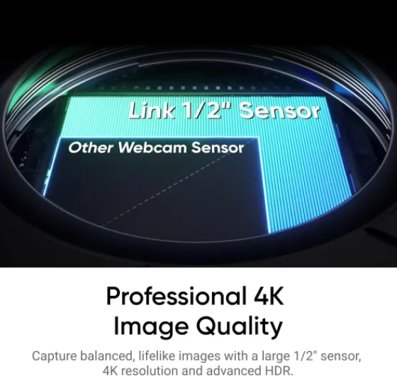 Link 2 Standard Bundle - Webcam 4K pour PC/Mac, capteur 1/2", suivi IA, HDR, microphone IA sans bruit, contrôle gestuel pour streaming et appels vidéo, compatible