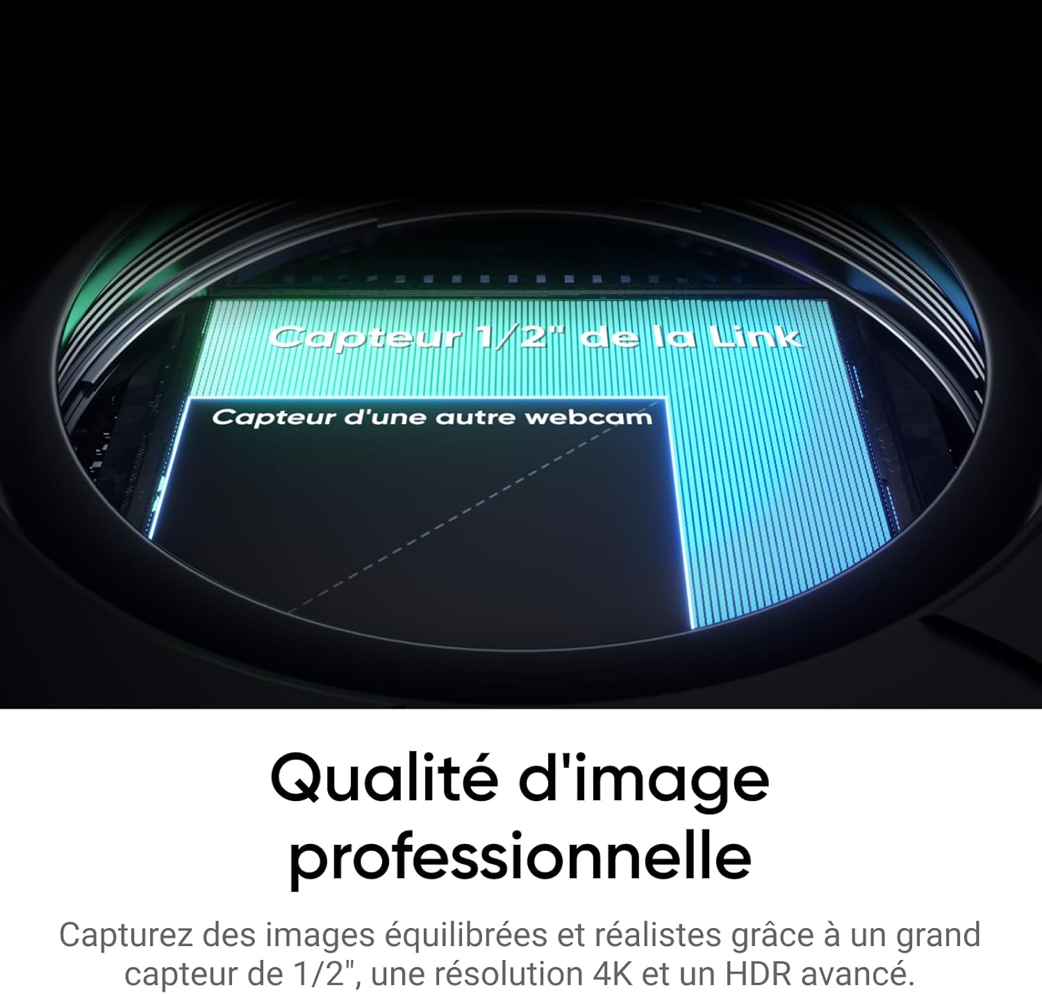 Link 2 Noir - Webcam 4K, caméra PC Mac, Suivi IA, HDR, Micro à réduction de Bruit, contrôle gestuel, pour Streaming, réunions, télétravail, appels vidéos, Jeux, Zoom, Teams, Twitch noir Pack standard