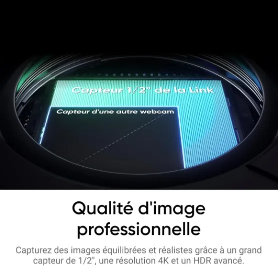 Link 2 Noir - Webcam 4K, caméra PC Mac, Suivi IA, HDR, Micro à réduction de Bruit, contrôle gestuel, pour Streaming, réunions, télétravail, appels vidéos, Jeux, Zoom, Teams, Twitch noir Pack standard