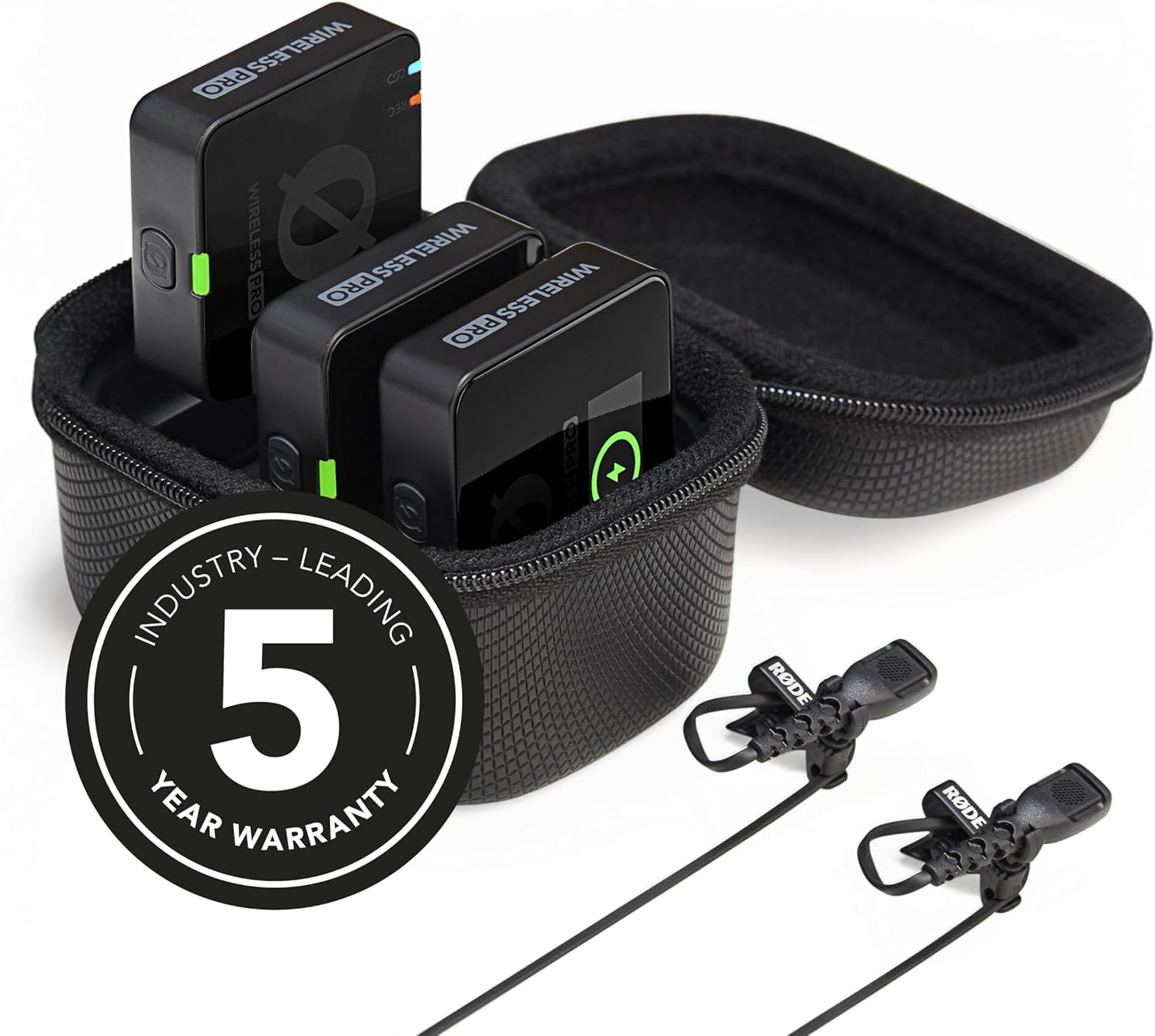 RØDE Wireless PRO Système Micro Sans Fil Compact avec Timecode, Enregistrement 32 bits float, 2 micros cravate et boîtier de charge, pour vidéo et création de contenu noir