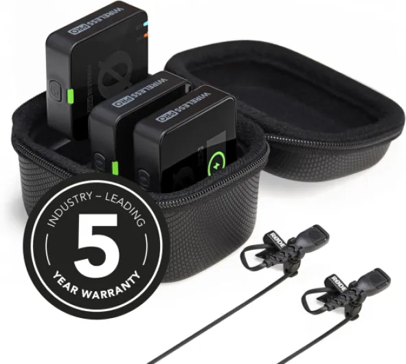 RØDE Wireless PRO Système Micro Sans Fil Compact avec Timecode, Enregistrement 32 bits float, 2 micros cravate et boîtier de charge, pour vidéo et création de contenu noir