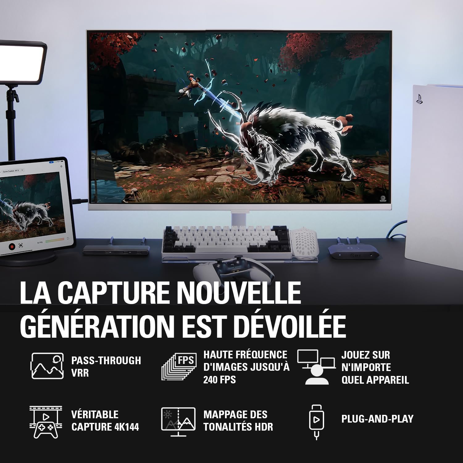 4K X - Capturez en 4K144 avec une latence ultra-basse sur PS5-Pro, Xbox Series X-S, Nintendo Switch 2, OBS et plus encore, HDMI 2.1, VRR, HDR10, USB 3.2, pour le streaming, PC-Mac-iPad