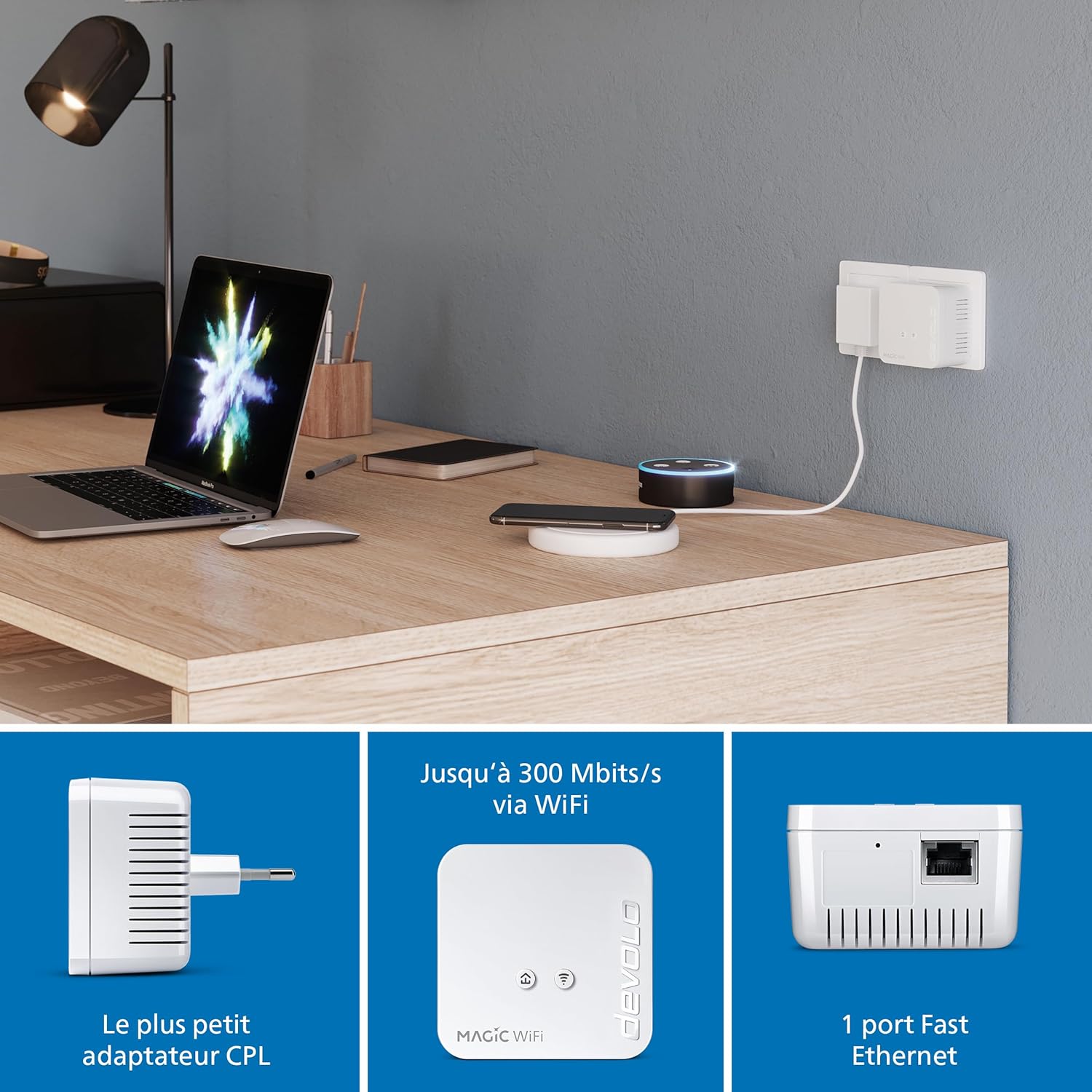 Magic 1 Wifi 4 (n) Mini Starter Kit : 2x Adaptateurs CPL WiFi (1200 Mbits, 2x Ports Fast Ethernet), idéal télétravail, gaming, streaming, prise française Magic 1 WiFi mini Kit de démarrage
