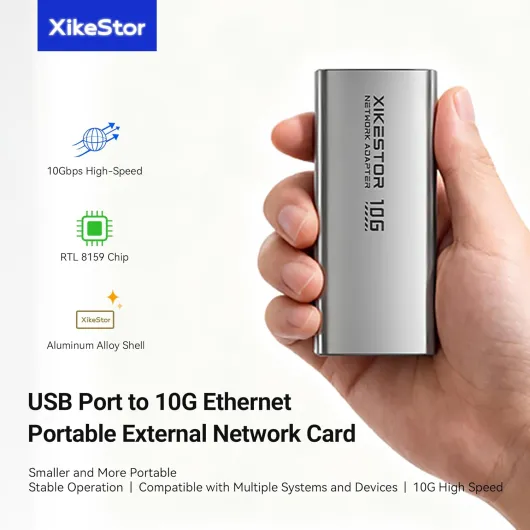 SKN-U310GT Adaptateur Ethernet USB 3.2 10GbE XikeStor - Jusqu'à 10 Gb/s - Compatible 10G/5G/2.5G/1G/100Mb Base-T - Pris en charge Thunderbolt 3/4 - Câble USB-C inclus USB 3.2 to 10G RJ45