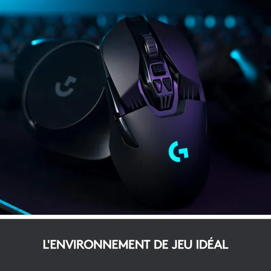 903 LIGHTSPEED Souris Gamer sans Fil, 25 600 PPP, RVB Gaming, Poids Ajustables, 6 Boutons Programmables, POWERPLAY-compatible, Batterie Longue Durée, Ambidextre, PC/Mac - Noire