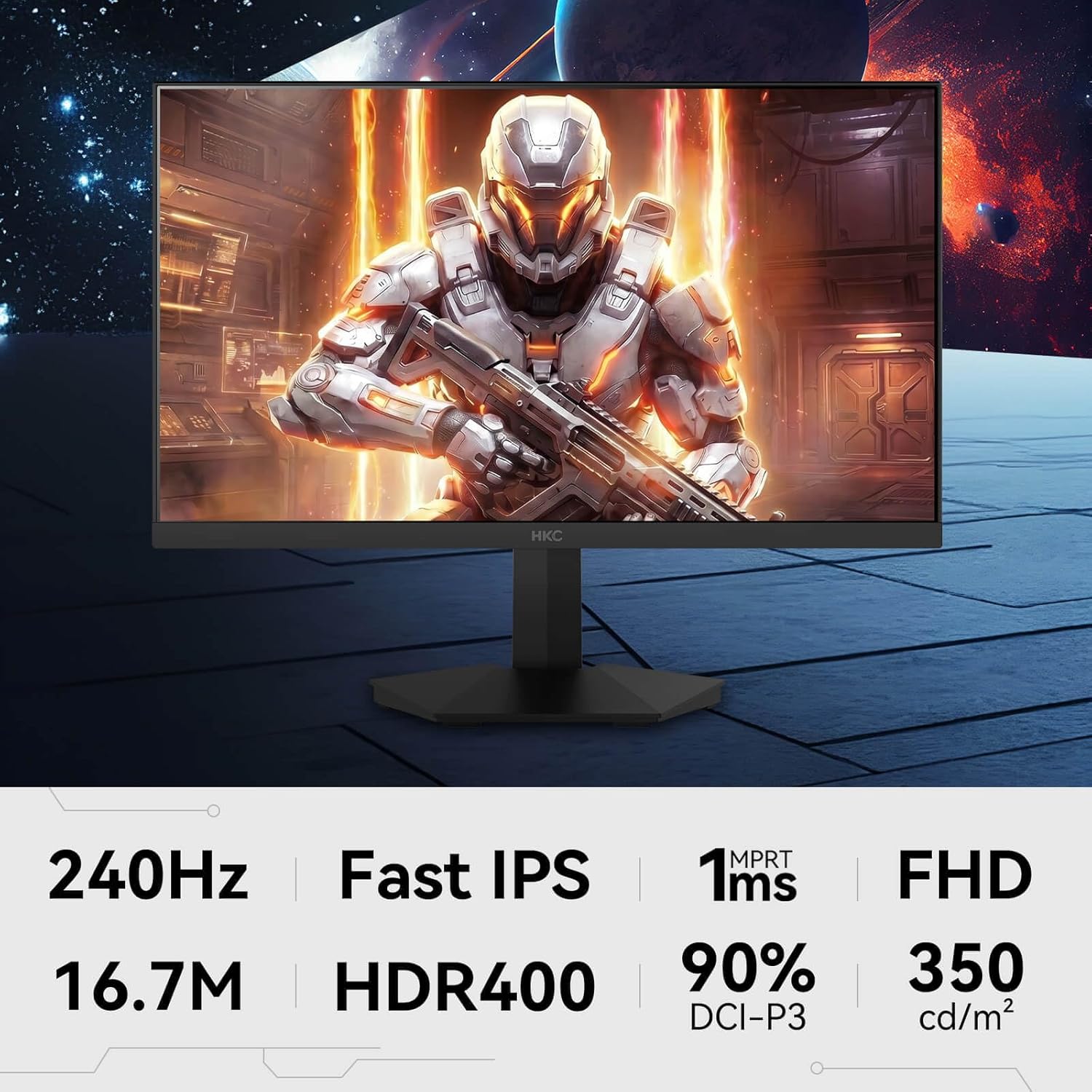 Écran FHD 27 Pouces, écrans de Jeu 240 Hz, écran d'ordinateur IPS Rapide avec résolution 1920 x 1080p, Temps de réponse MPRT de 1 ms, Protection des Yeux, HDMI 2.0, DisplayPort 1.4, Fixation VESA