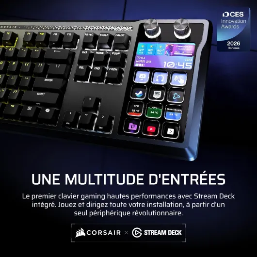 GALLEON 100 SD Clavier Mécanique Filaire – Disposition AZERTY FR, Elgato Stream Deck Intégré, Commutateurs MLX Pulse Thocky Pré-Lubrifiés et Remplaçables à Chaud, FlashTap SOCD, 8000 Hz – Noir