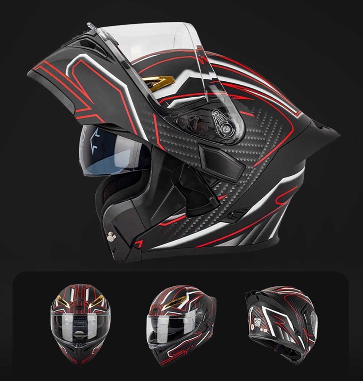 Casque Modulaire de Moto CNNGU avec Gants et Protection Faciale, Homologué ECE pour Hommes et Femmes, Compatible avec Motocyclette, Taille L, Couleur Noire L(59~60cm) N