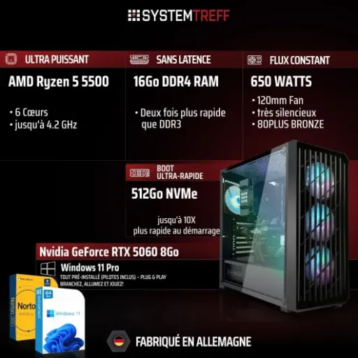 Test SYSTEMTREFF PC Gamer Ryzen 5 5500 / RTX 5060 : une tour correcte pour se lancer sans trop se prendre la tête