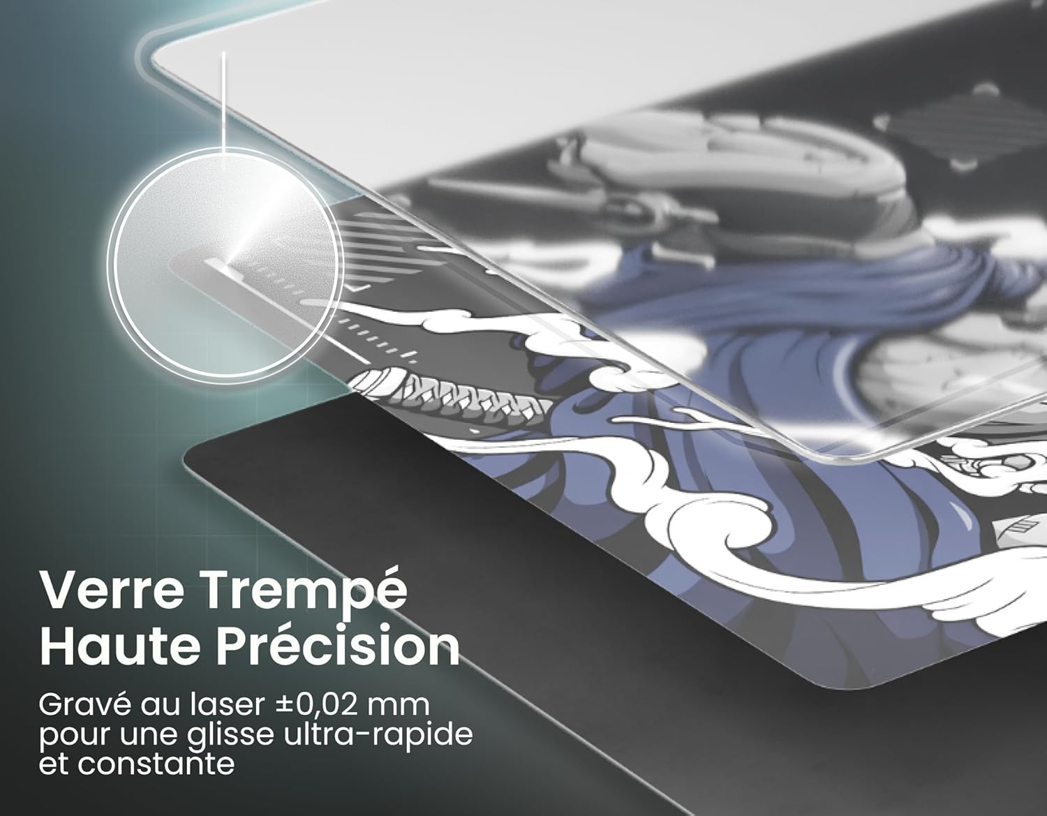 ZSO-01 - Tapis de Souris Gaming en Verre 490x420mm - Édition Limitée Numérotée - Surface Micro-Gravée Haute Précision - Base Silicone Antidérapante - Glisse Ultra Fluide & Stopping Power