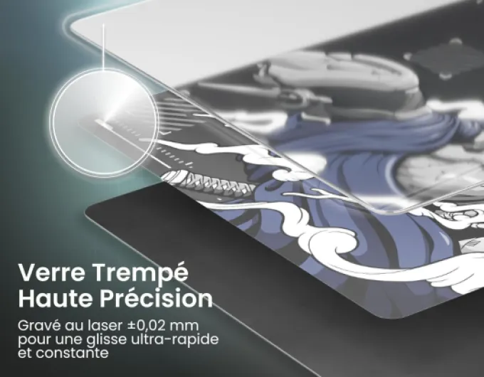 ZSO-01 - Tapis de Souris Gaming en Verre 490x420mm - Édition Limitée Numérotée - Surface Micro-Gravée Haute Précision - Base Silicone Antidérapante - Glisse Ultra Fluide & Stopping Power