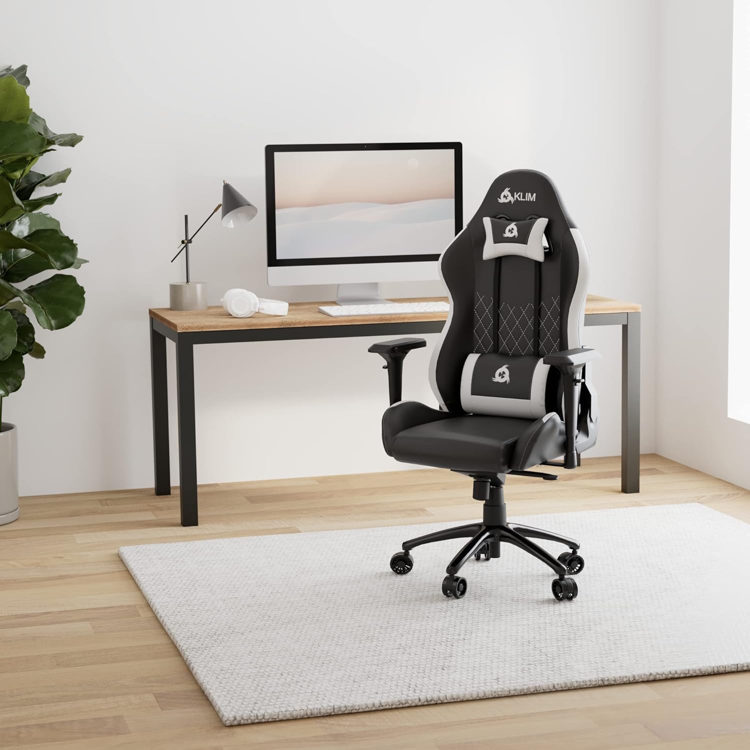 Esports - Chaise Gaming - Simili Cuir et Matériaux Premium Haute Qualité - Chaise Gamer inclinable - Ergonomique avec Coussin Lombaire et Cervical - Fauteuil Gamer Blanc Nouvelle Version 131D x 74W x 57H cm Blanc