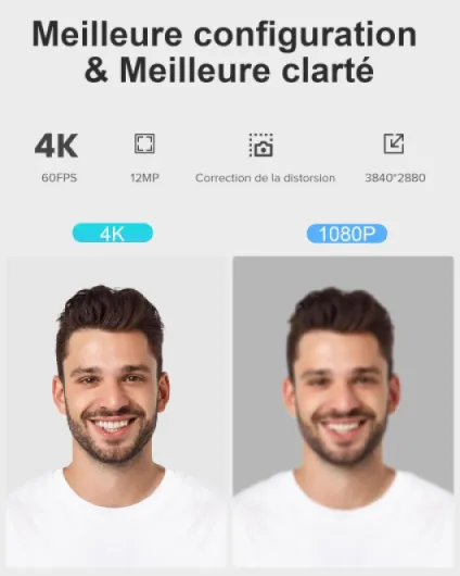 4K Webcam - Ultra HD 60/FPS avec Auto Focus, Microphones à réduction de Bruit, Plug & Play pour Zoom, Skype, Teams et Streaming, Webcam USB avec Cache de confidentialité pour Ordinateur Black