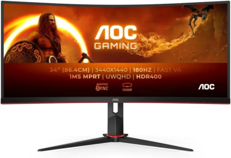 Gaming Moniteur Incurvé, CU34G2XPD/BK 34 Pouce 180Hz Fast VA Dalle, 1ms MPRT, HDR400, FreeSync Premium, USB Hub(34 pouce40x1440 HDMI 2X 2.0 DP 2X 1.4) Noir/Rouge 34" WQHD VA