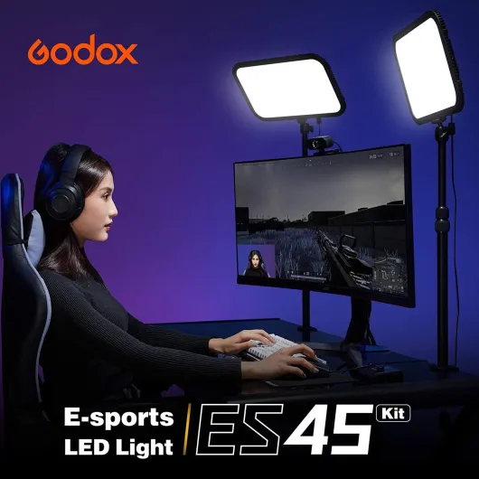 ES45 Key Light, 2 500 Lumens Lampe de Bureau Éclairage de Studio Lampe avec Support Réglable, Bi-Color 2800K-6500K, App/Remote Contrôle sans Fil 2.4G, pour Streaming, Visioconférences
