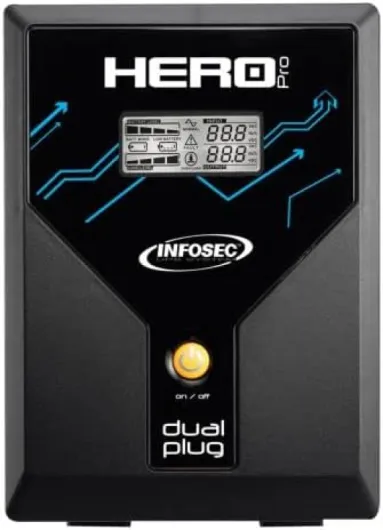 Onduleur Hero Pro Dual Plug 2400 - Infosec - UPS Poêle, PC, écran, TV, 2 Prise FR/Schuko 2 Prises IEC, ASI VA/1400W