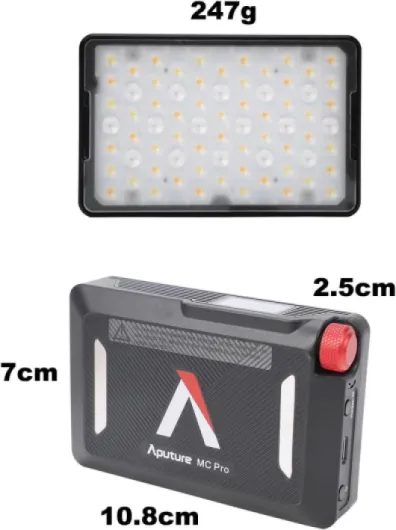MC Pro RGBWW LED sur la lumière vidéo de la caméra, température 2000K-10000K Prise en charge de l'attraction magnétique Protection IP65 15 effets de lumière intégrés et contrôle des applicatio