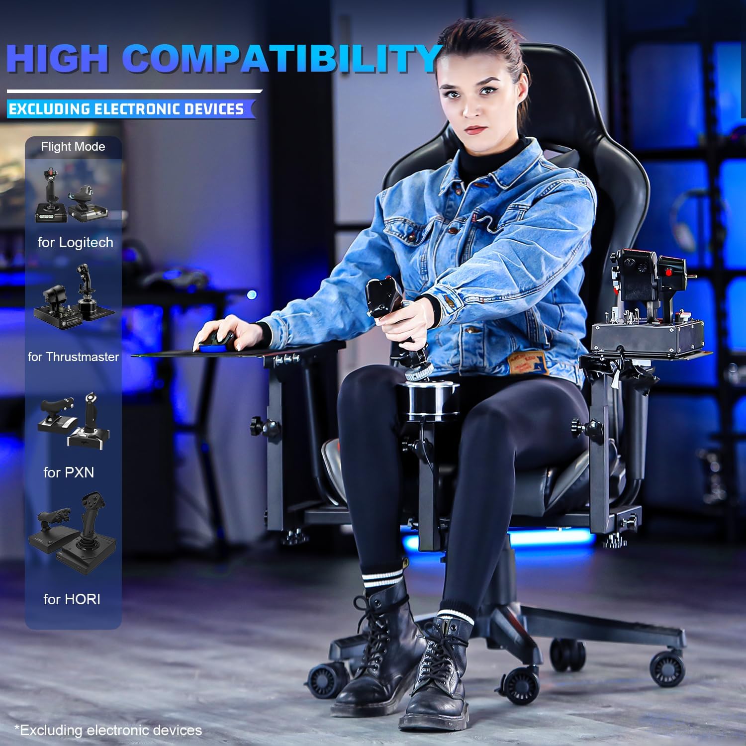 Marada Support de joystick de vol Hotas avec chaise réglable compatible avec Thrustmaster/Logitech A10C Hotas Warthog, X56 X52 Cockpit de simulateur de vol plus stable avec siège, appareils de jeu non